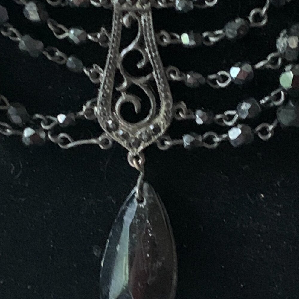 Statement Victorian Gothic Black Acrylic, Glass Bead Choker Necklace - Picture 6 of 7